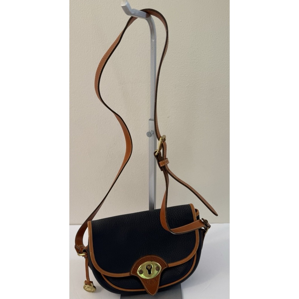 VTG DOONEY & BOURKE AWL NAVY TAN LEATHER CAVALRY CROSSBODY BAG Broken Lock